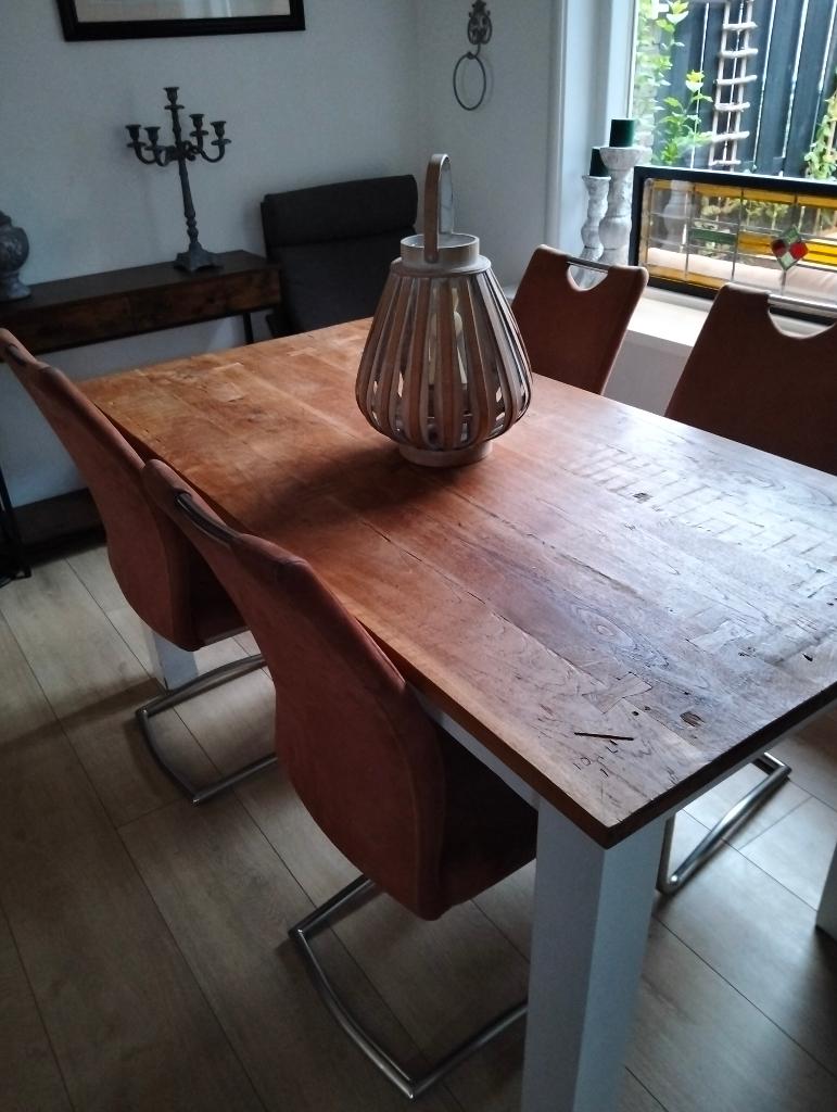 Eettafel met stoelen, Ophalen, Gebruikt, Teakhout, 50 tot 100 cm