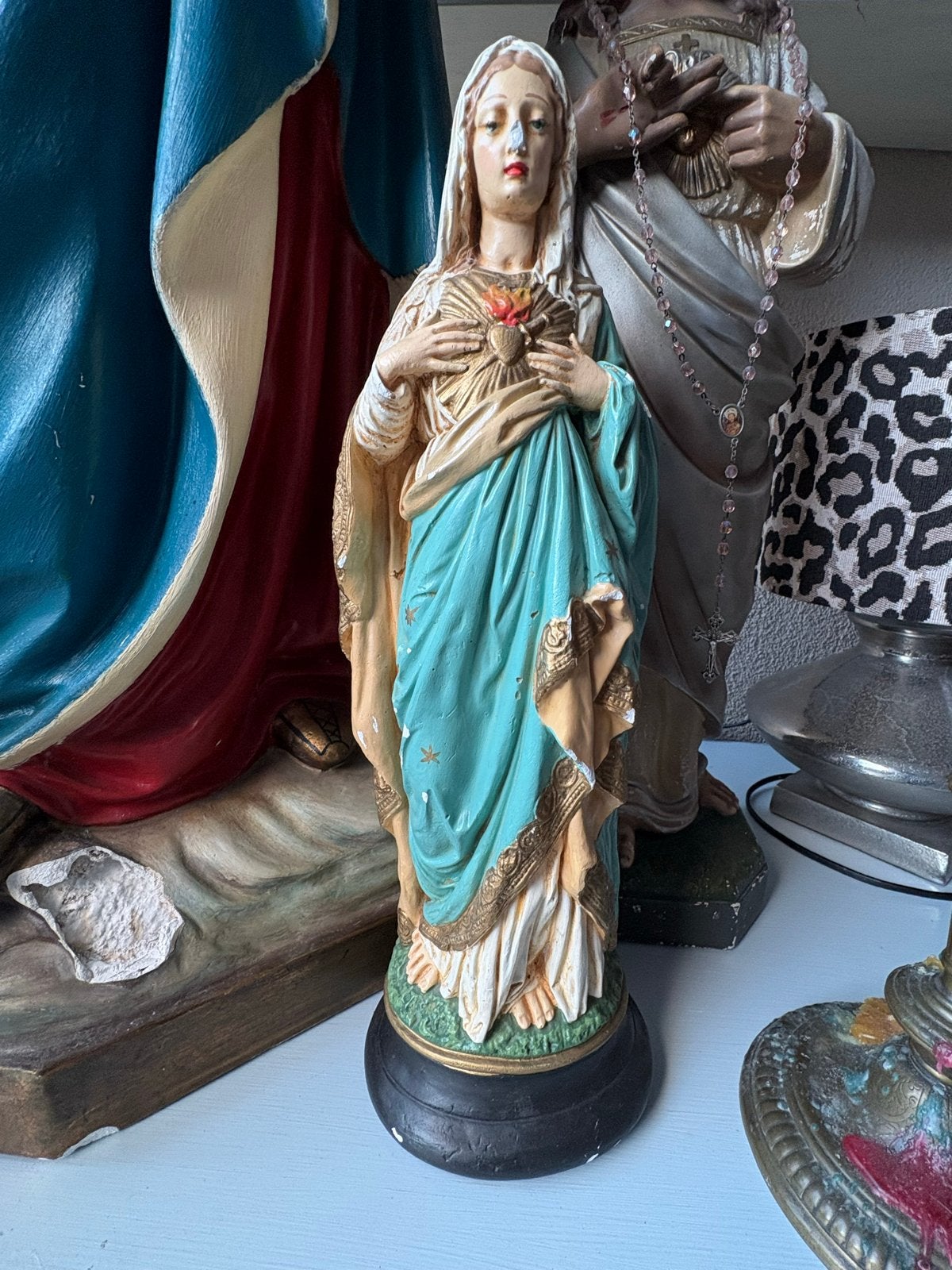 Vintage Beeld Heilige Maria met Heilig Hart, Antiek en Kunst, Ophalen of Verzenden