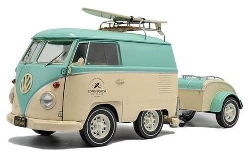 VW T1 Kool Kombi + aanhanger '24, mintgroen/wit / Solido, Solido, Solido, Rue de L' Ecusson 2, 56120 Josselin France, Nieuw