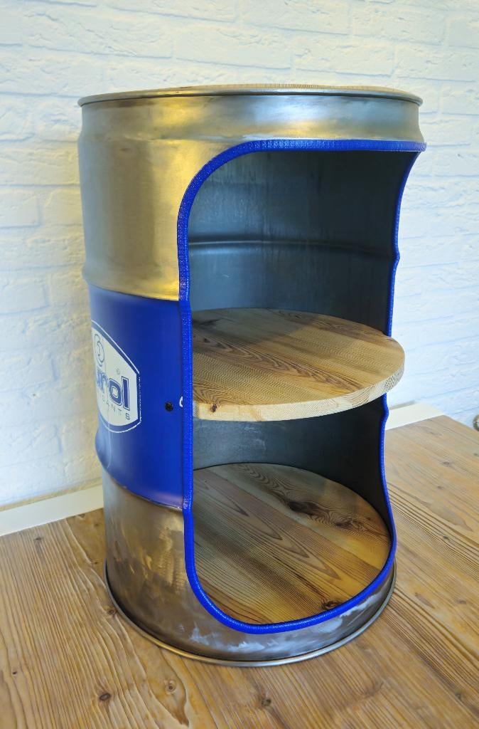 2x Industriële Bar / Bijzetkast – Uniek Upcycled Eurol Vat, Overige materialen, Minder dan 55 cm, Industrieel , Upcycled / Urban , Stoer & Contrastrijk