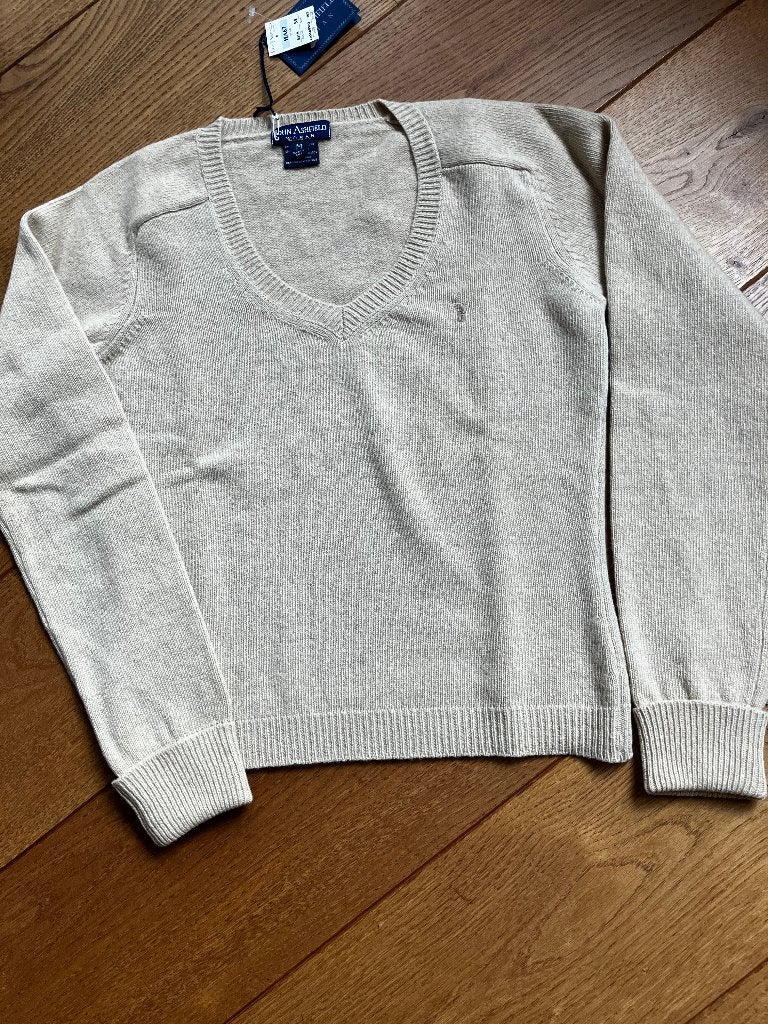 John Ashfield beige lamswol V-hals trui maat S – NIEUW!, Beige, Nieuw, Ophalen of Verzenden, Maat 36 (S)