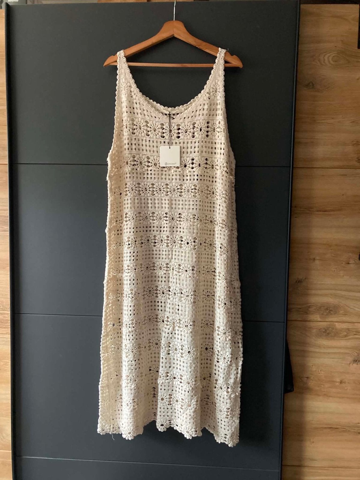 Nieuwe Ibiza katoenen jurk, maat 42-48, ook over badkleding, Beige, Maat 46/48 (XL) of groter, Nieuw, Ophalen of Verzenden