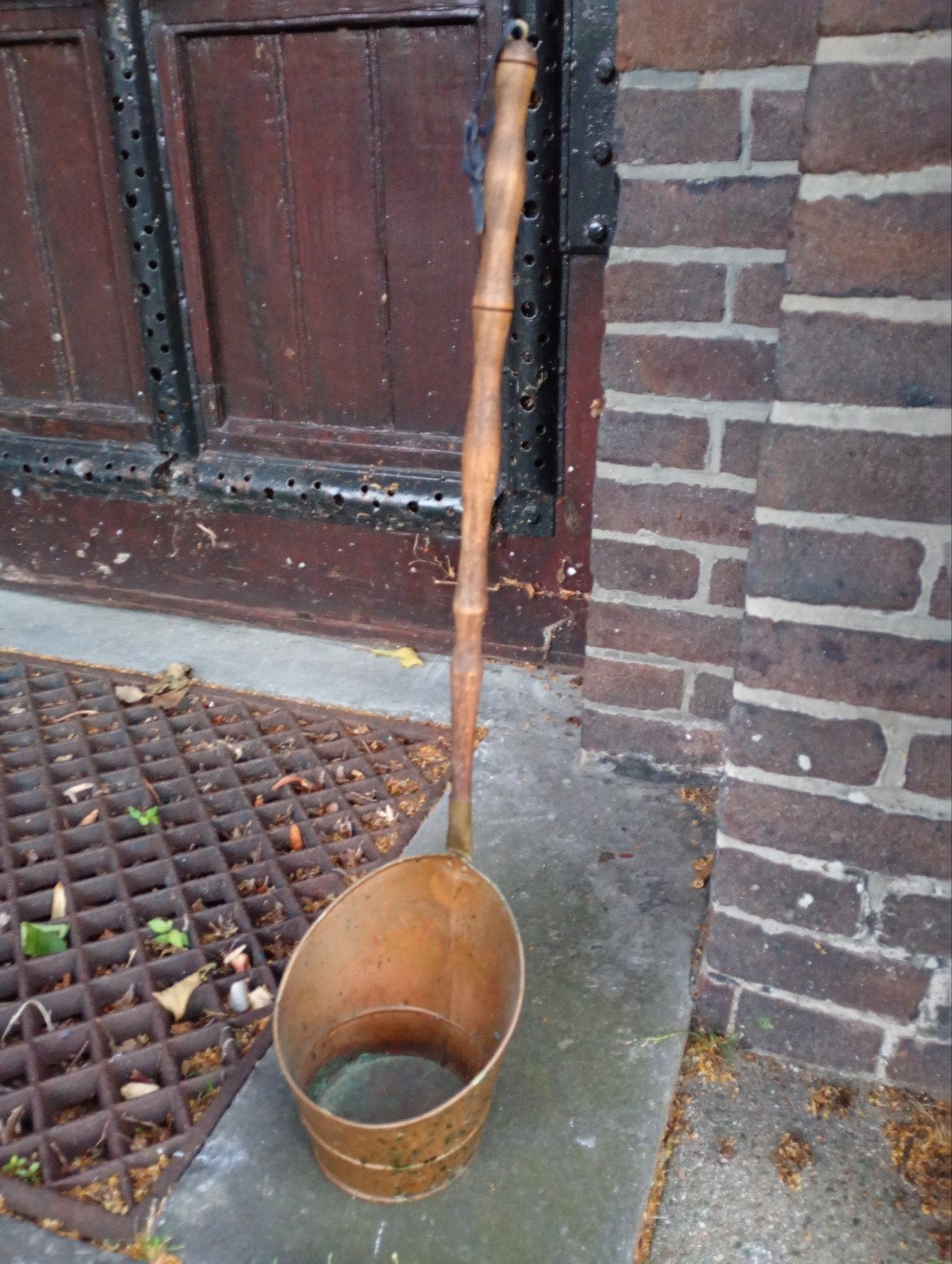 Antieke Koperen Pollepel met Houten Handvat, Ophalen of Verzenden