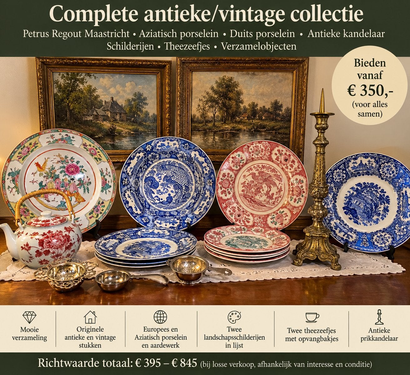 Complete Antieke/Vintage Collectie: Porselein, Schilderijen, Ophalen