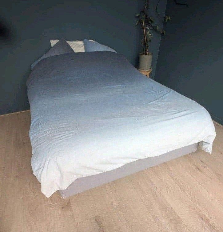 Grijze Boxspring 140x200 incl Matras | Twijfelaar Gouda, Ophalen, Gebruikt, Tweepersoons, 140 cm