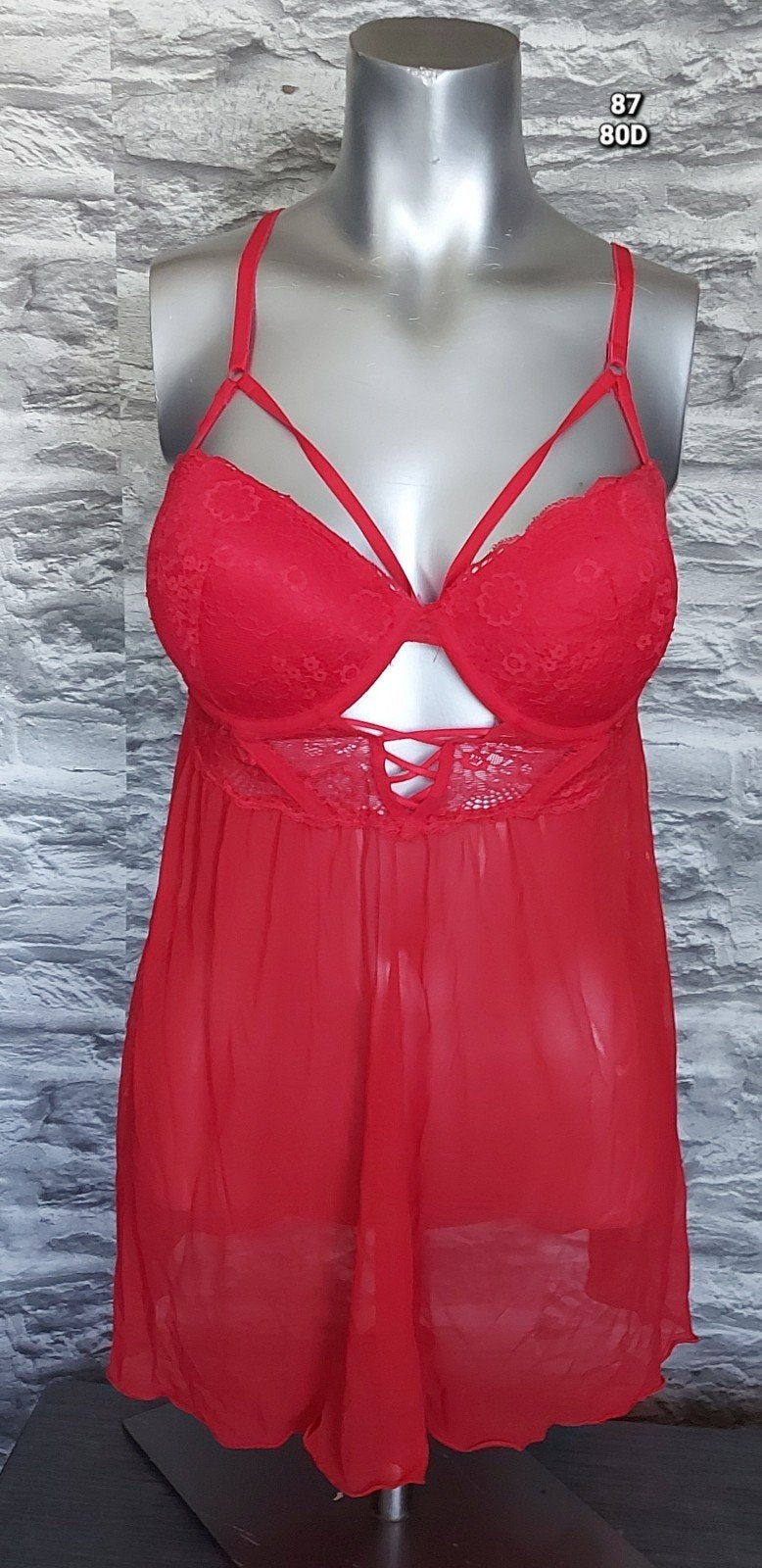 Sexy Rood lingerie jurkje met kant en bandjes, Onbekend, Ophalen of Verzenden, Rood, Nachtkleding