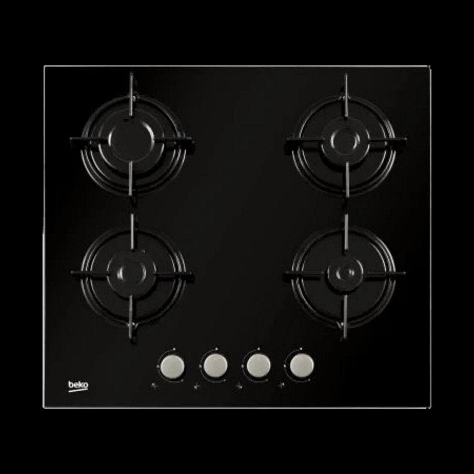 Beko 4-Pits Inbouw Gaskookplaat Zwart Glas + Gasslang, Gebruikt, Inbouw, Gas, 4 kookzones