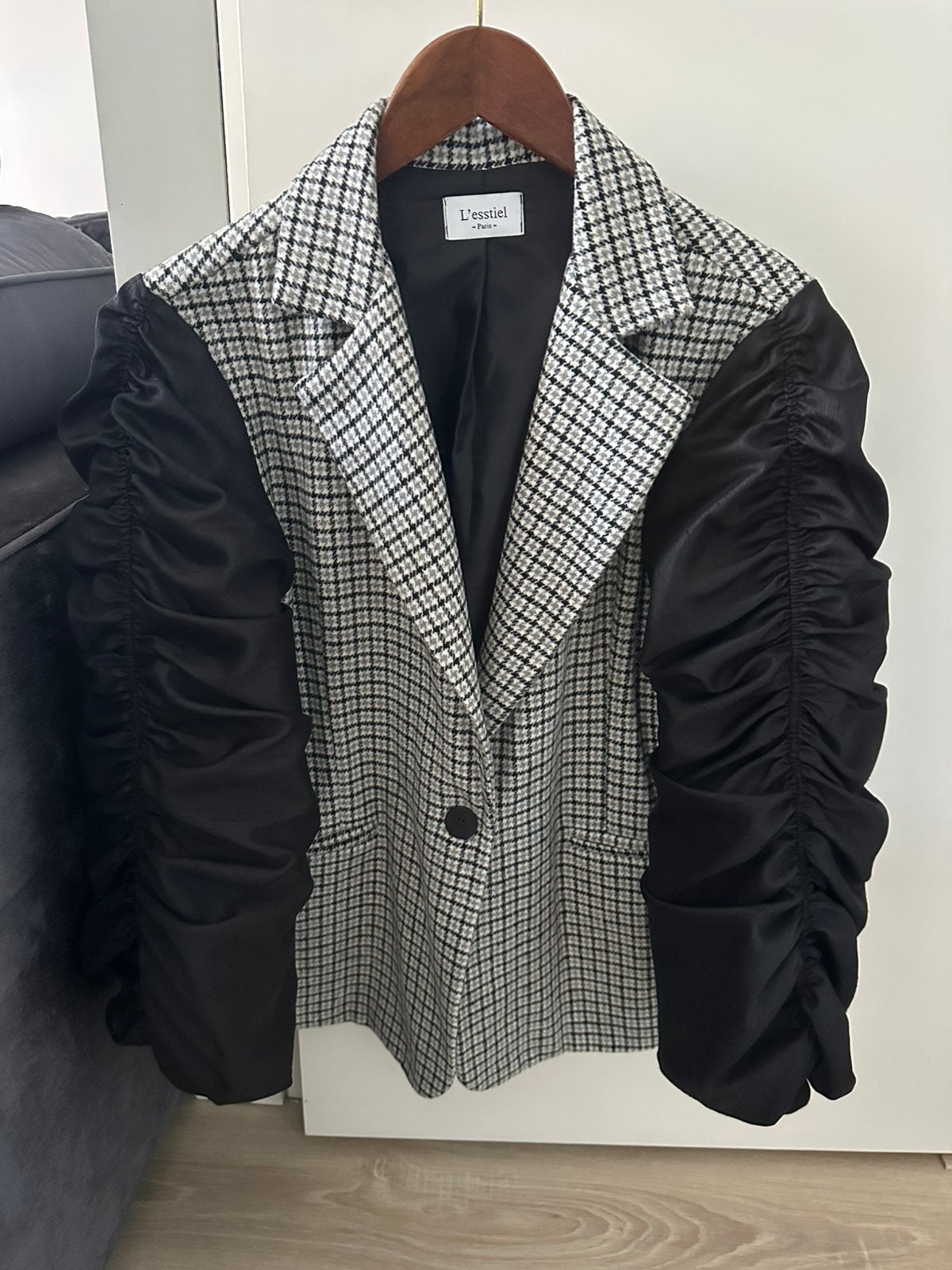 L’esstiel Paris zwart/grijs ruiten blazer mt L, Ophalen of Verzenden, Zo goed als nieuw, Maat 38/40 (M), Zwart