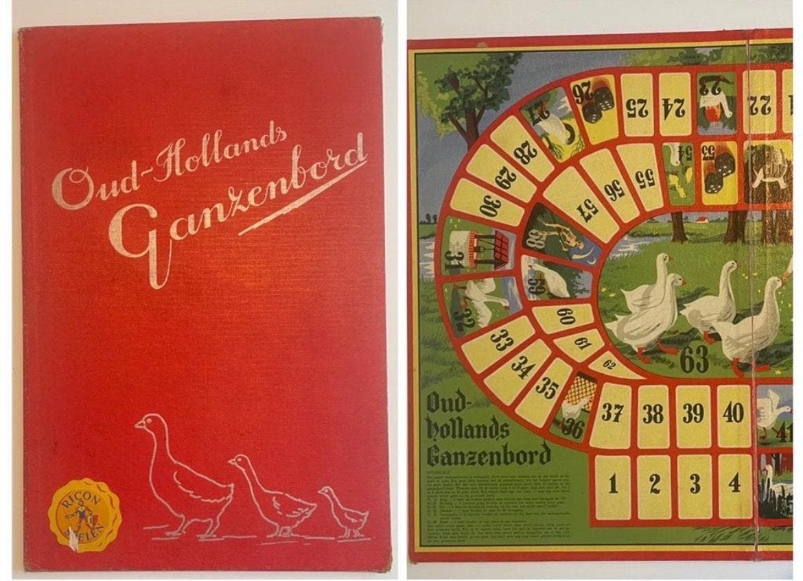 Antiek Ricon Oud-Hollands Ganzenbord uit 1953- Vintage, Ophalen of Verzenden