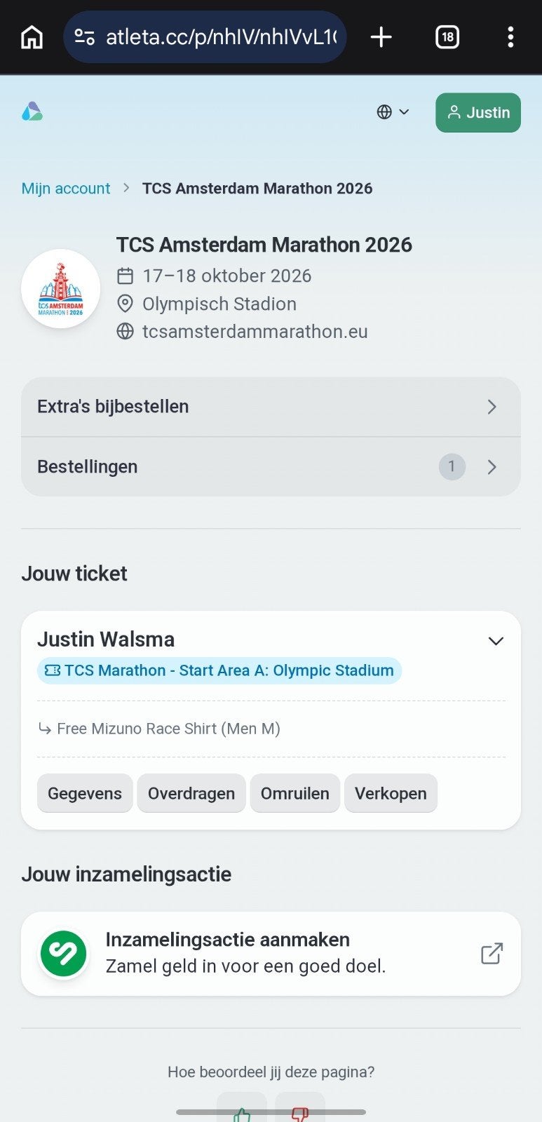Marathon Amsterdam Ticket 2026, Eén persoon, Overige soorten