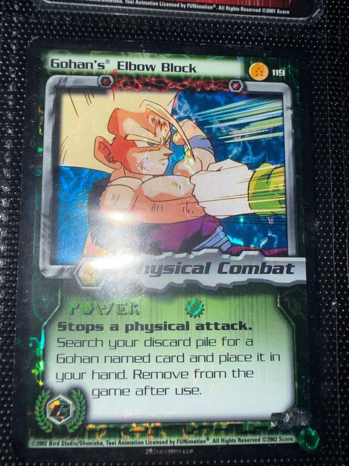 Dragon Ball Z TCG: Gohan's Elbow Block (Foil), Ophalen of Verzenden, Zo goed als nieuw, Losse kaart, Foil