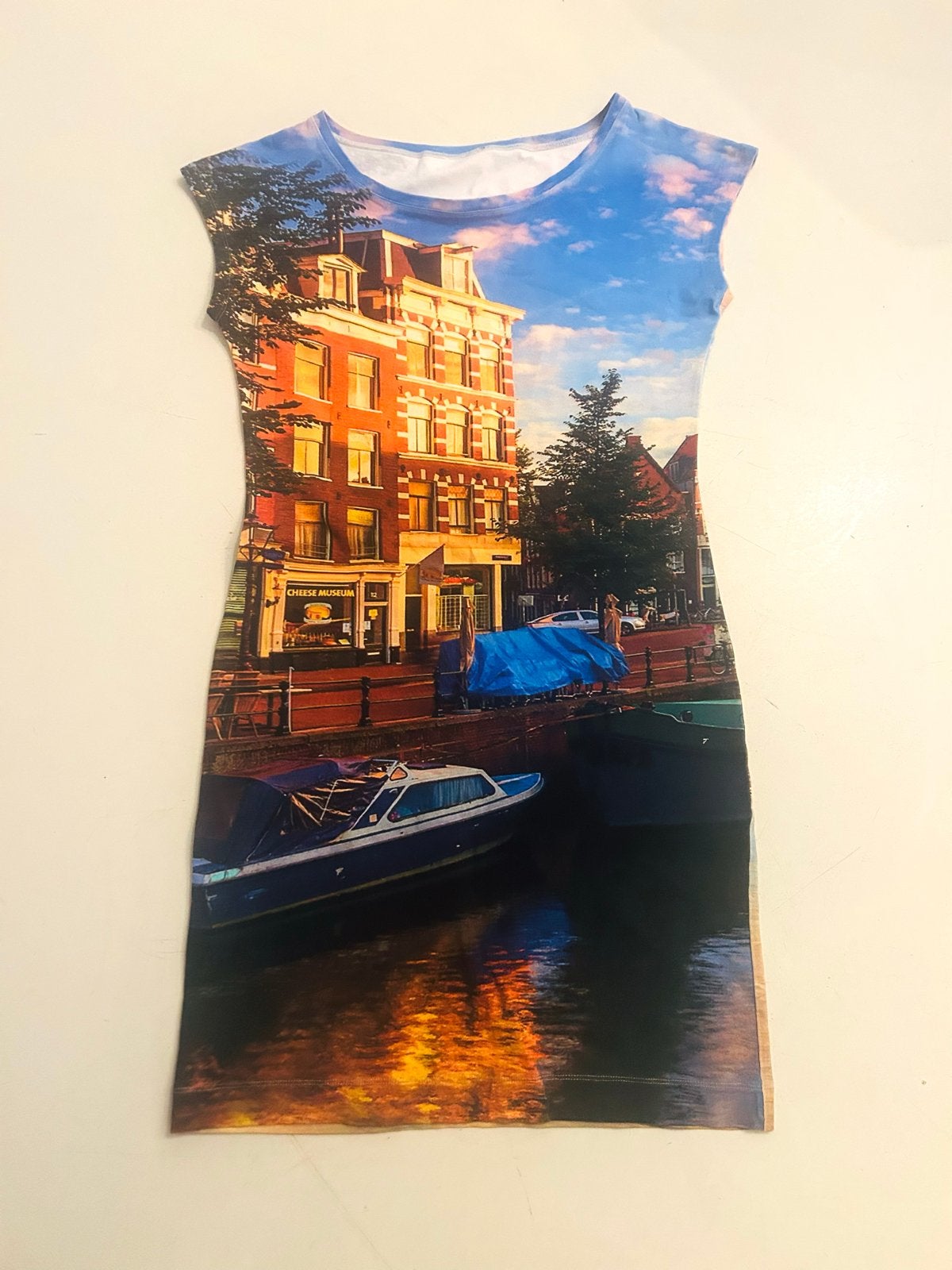 Jurk met Amsterdamse grachtenprint, Maat 38/40 (M), Meerkleurig, Ophalen of Verzenden, Zo goed als nieuw