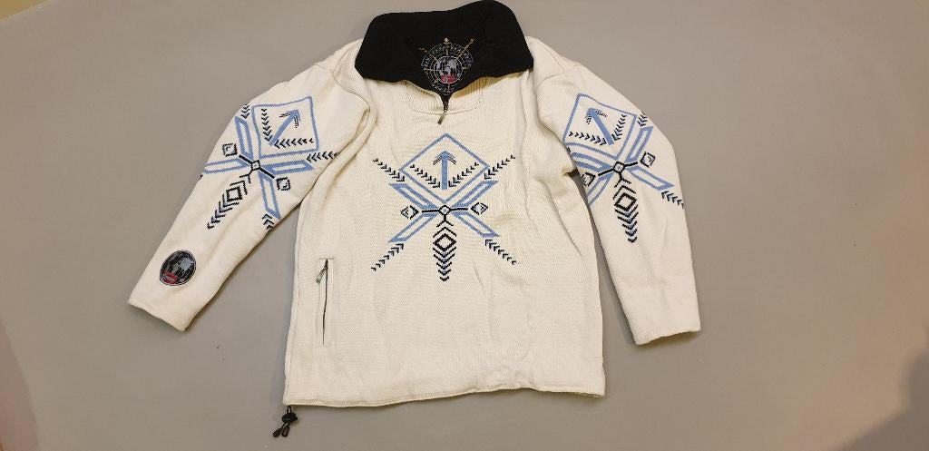 Wool sweater wit blauwe accenten maat L, Maat 52/54 (L), Bartsons, Wit, Ophalen of Verzenden