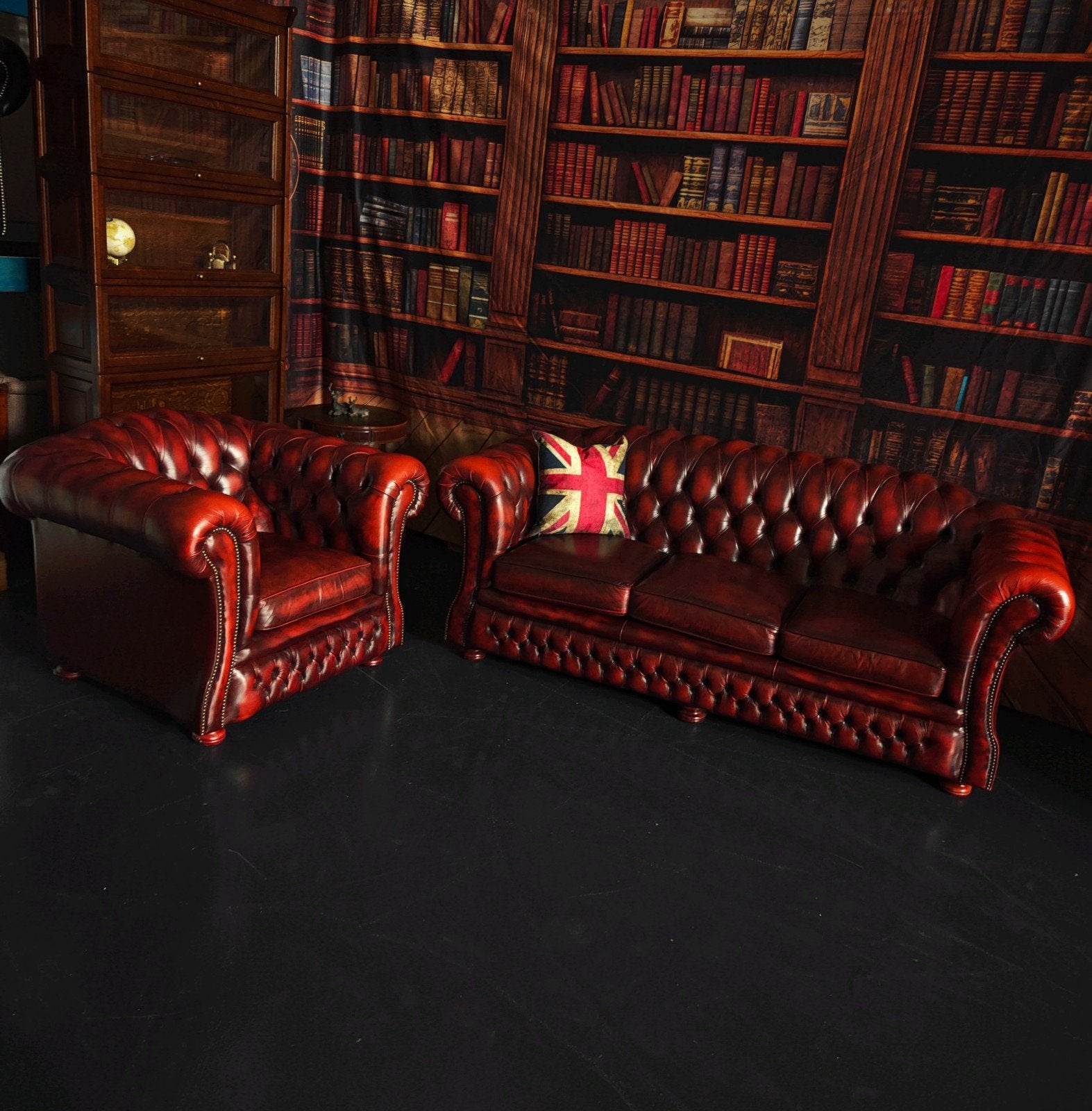 Springvale Blenheim Chesterfield Bank+Fauteuil Gevlamd Rood, Driepersoons, Ophalen of Verzenden, Zo goed als nieuw, Rechte bank