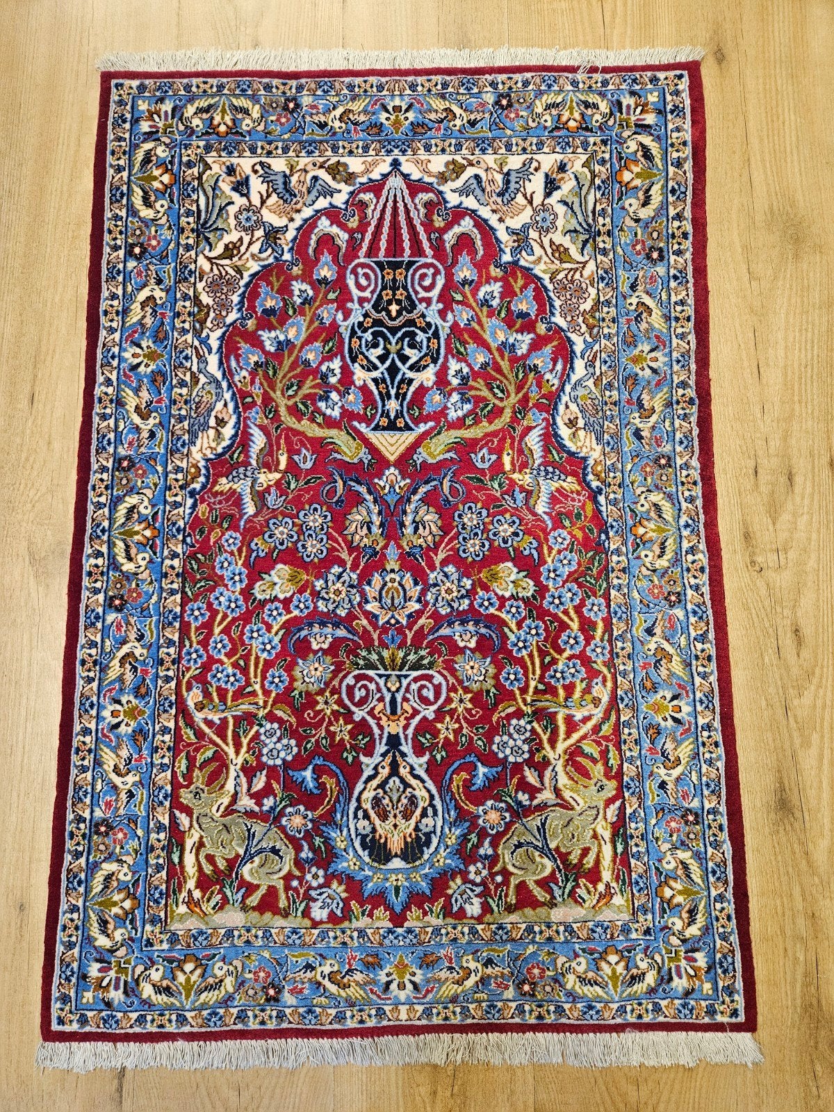 Vintage handgeknoopt perzisch tapijt isfahan 108x70, Huis en Inrichting, Info@SlatsAntiek.nl, Tweedehands, 100 tot 150 cm, Perzisch