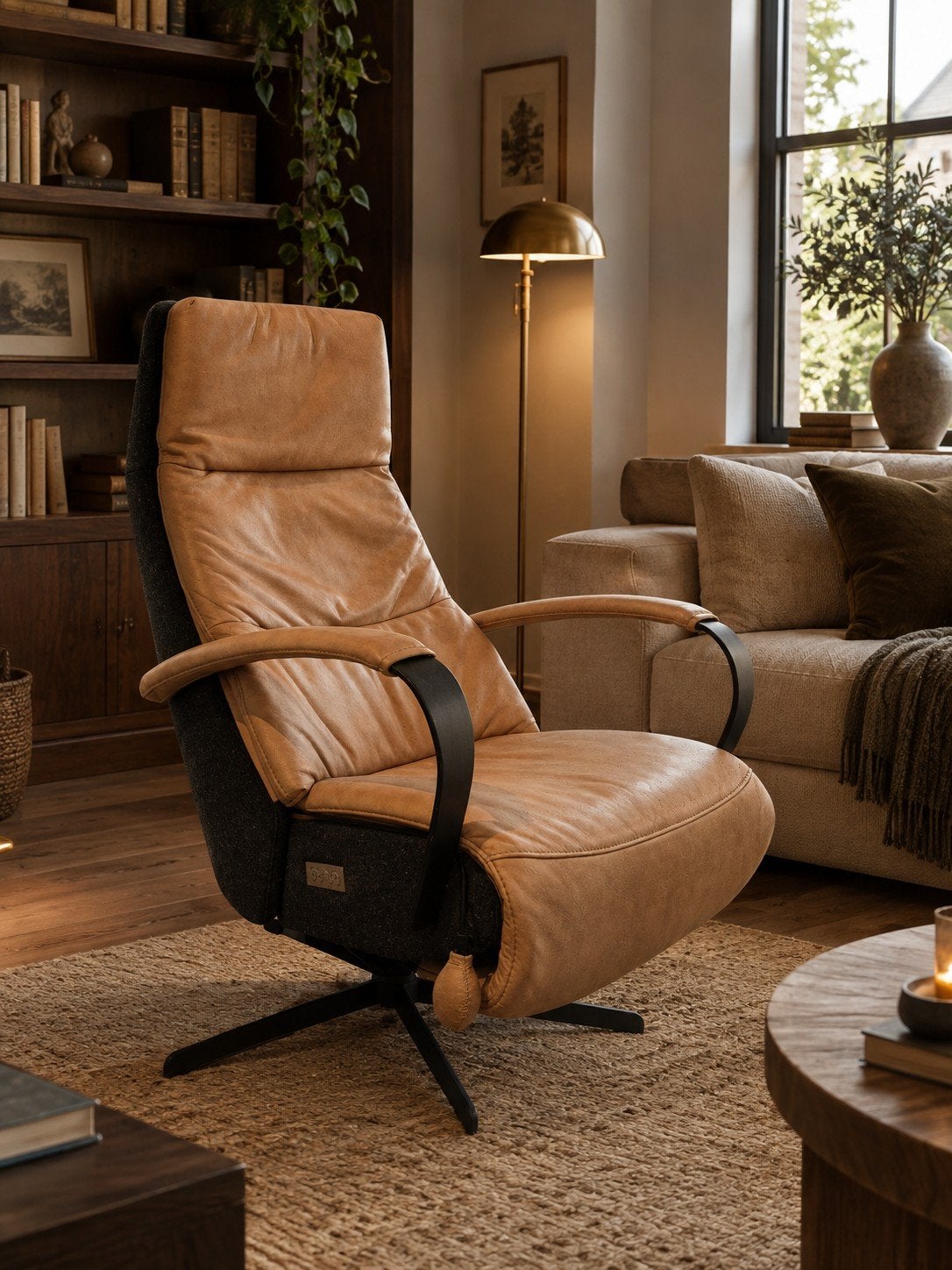 Prominent Humberto Relaxfauteuil | Cognac Leer | Elektrisch, Huis en Inrichting, Ophalen, Leer, Minder dan 75 cm, Zo goed als nieuw