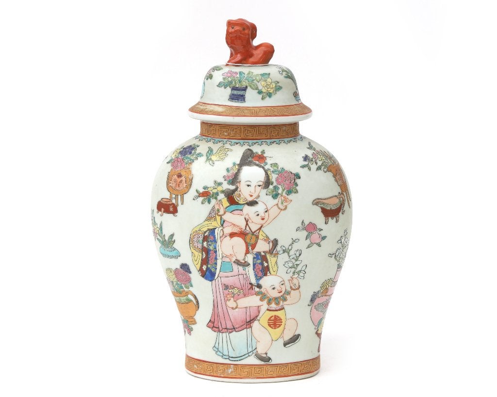 Chinees porseleinen dekselvaas circa 1960 zeldzaam, Antiek en Kunst, Antiek | Vazen, Ophalen