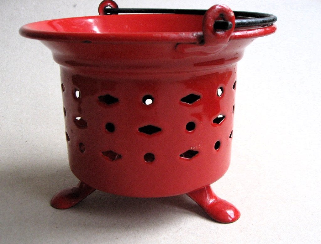Retro rood emaille theelichtje jaren 70, Antiek en Kunst, Antiek | Emaille, Ophalen of Verzenden