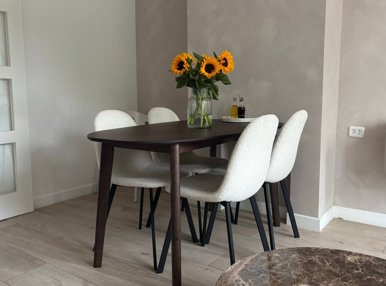 Eetkamerstoelen teddy 5x, Ophalen, Gebruikt, Wit, Stof