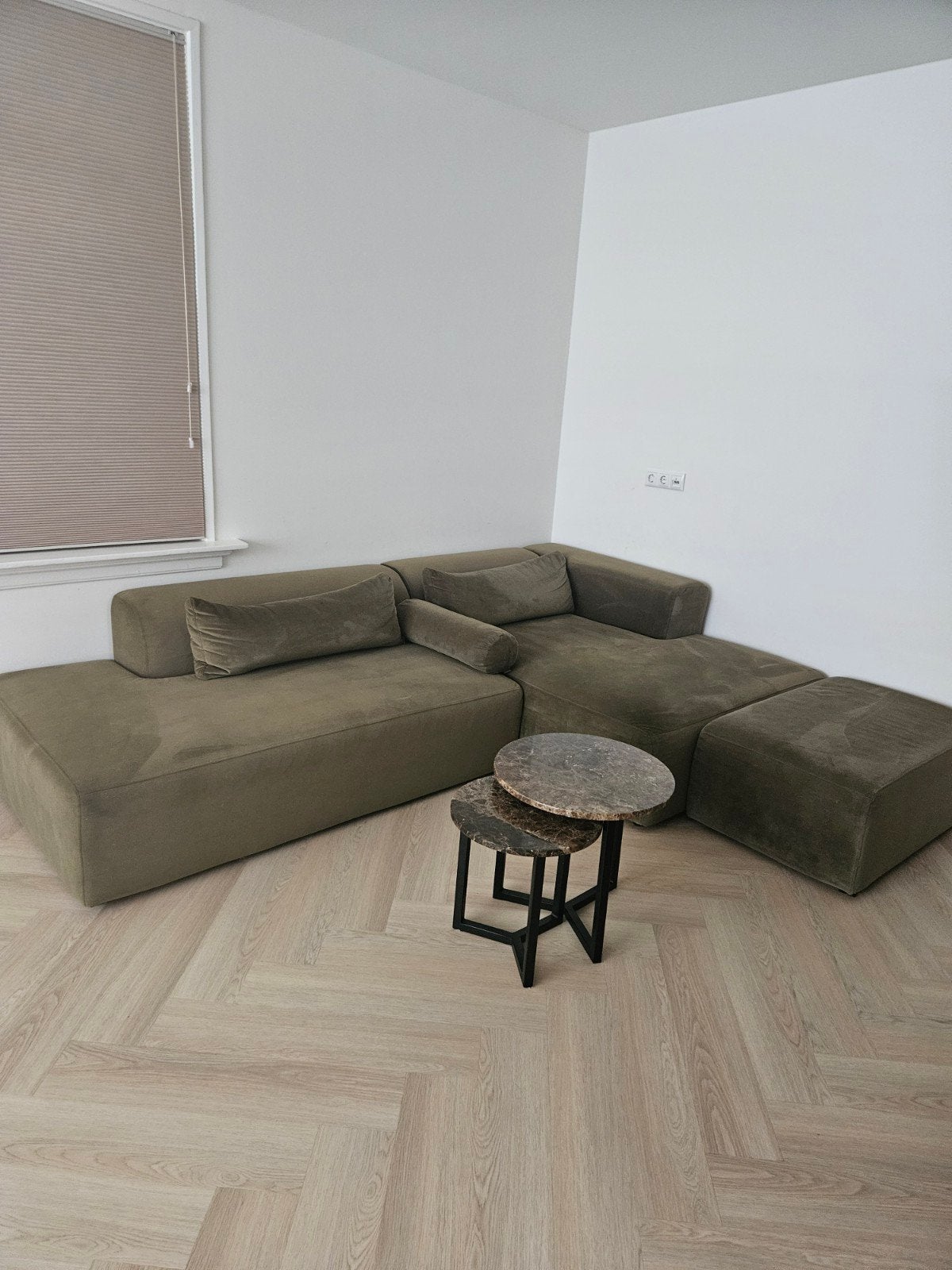 Modulaire hoekbank 4x6 Sofa velours olijfgroen, 250 tot 300 cm, Gebruikt, Vierpersoons of meer, Ophalen
