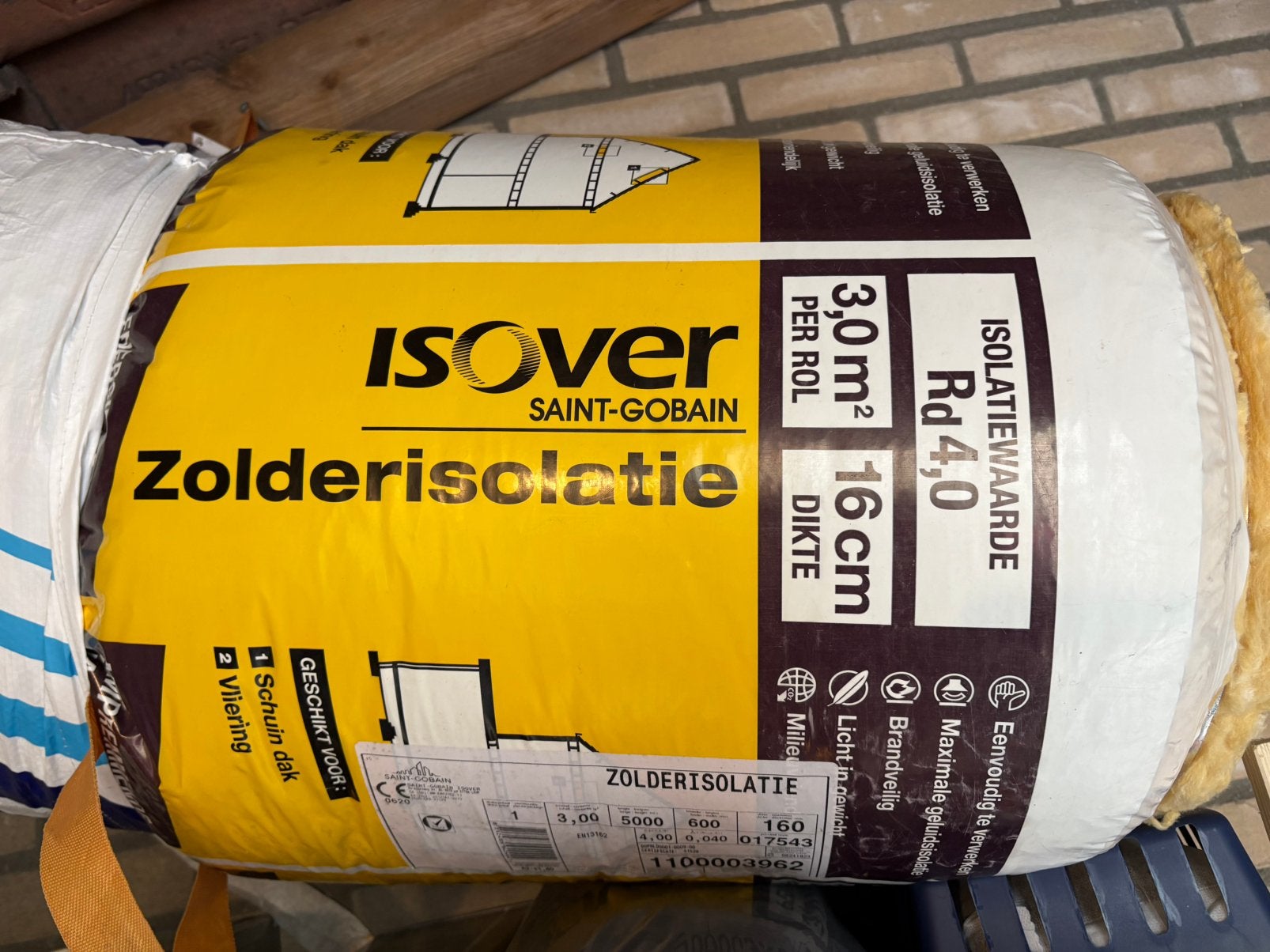 ISOVER Zolderisolatie Glaswol 16cm Rd 4.0 - 1,5 m², 12 cm of meer, Nieuw, Minder dan 5 m², Glaswol