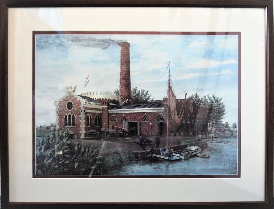 STOOMGEMAAL DE CRUQUIUS BIJ HEEMSTEDE ., 70 cm, 54 cm, Nieuw, Ingelijst