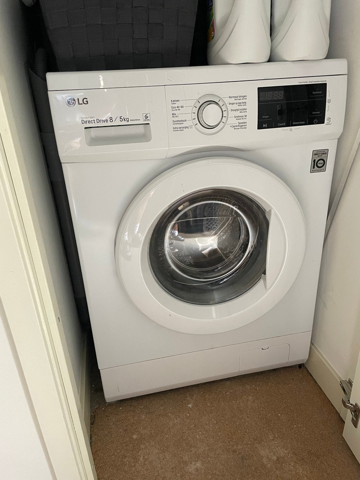 LG was-droogcombinatie 8/5 kg – Inverter Direct Drive, Minder dan 1200 toeren, 4 tot 6 kg, Ophalen of Verzenden, Zo goed als nieuw