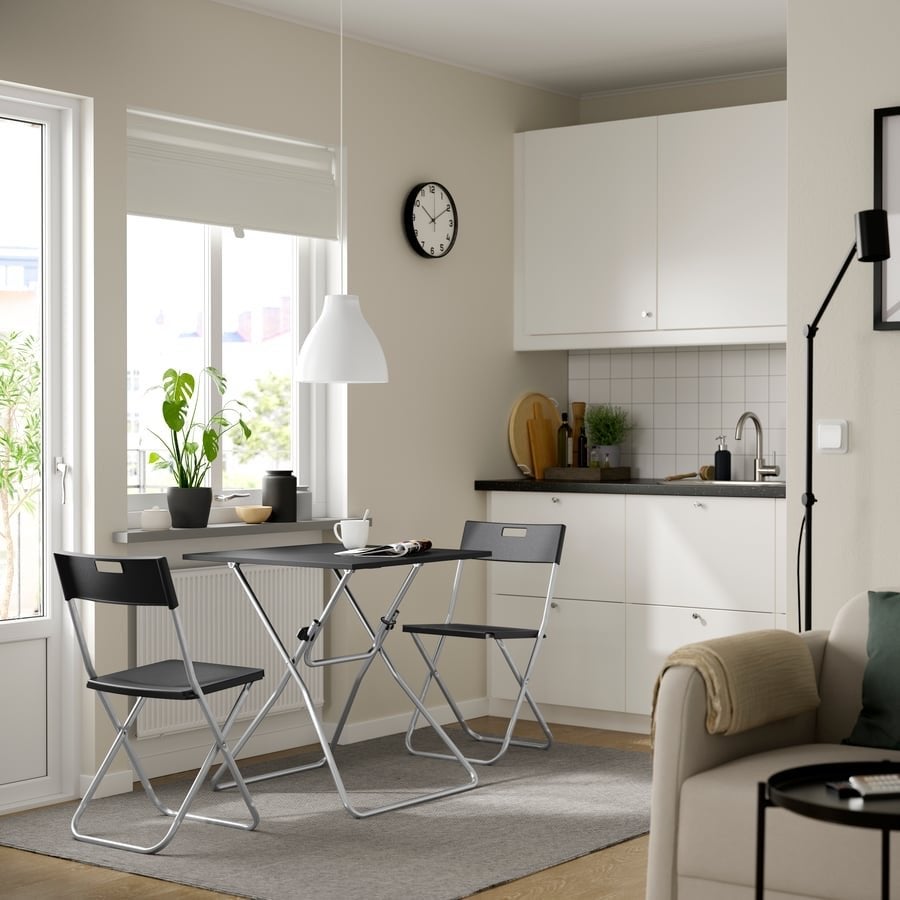 Opvouwbare tafel - Zwart blad, zilverkleurig onderstel, Ophalen, Kunststof, 50 tot 100 cm, Vierkant