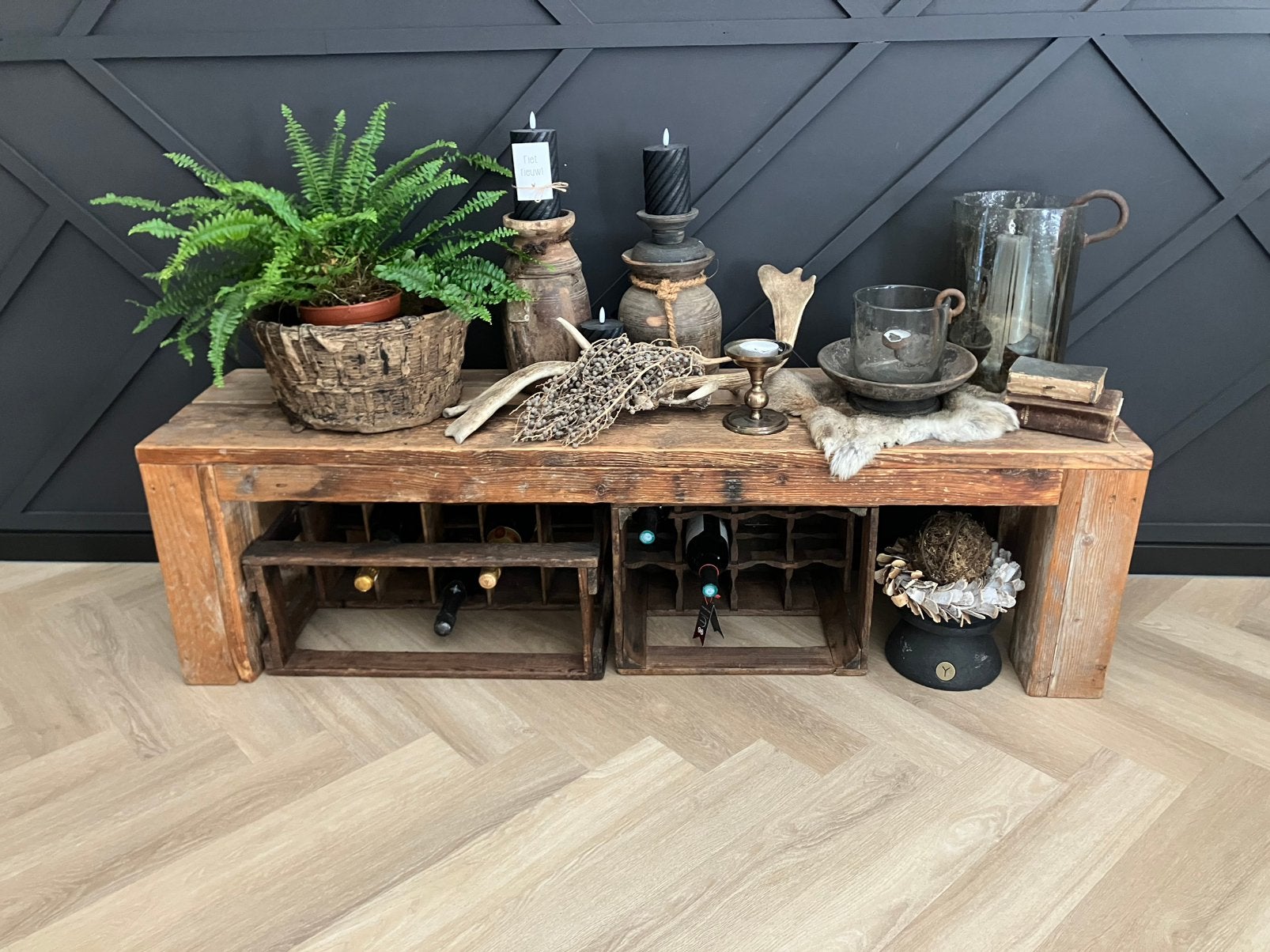 2 oude houten wijn/ flessenkratten, Ophalen, Zo goed als nieuw, Hout, 5 tot 15 flessen