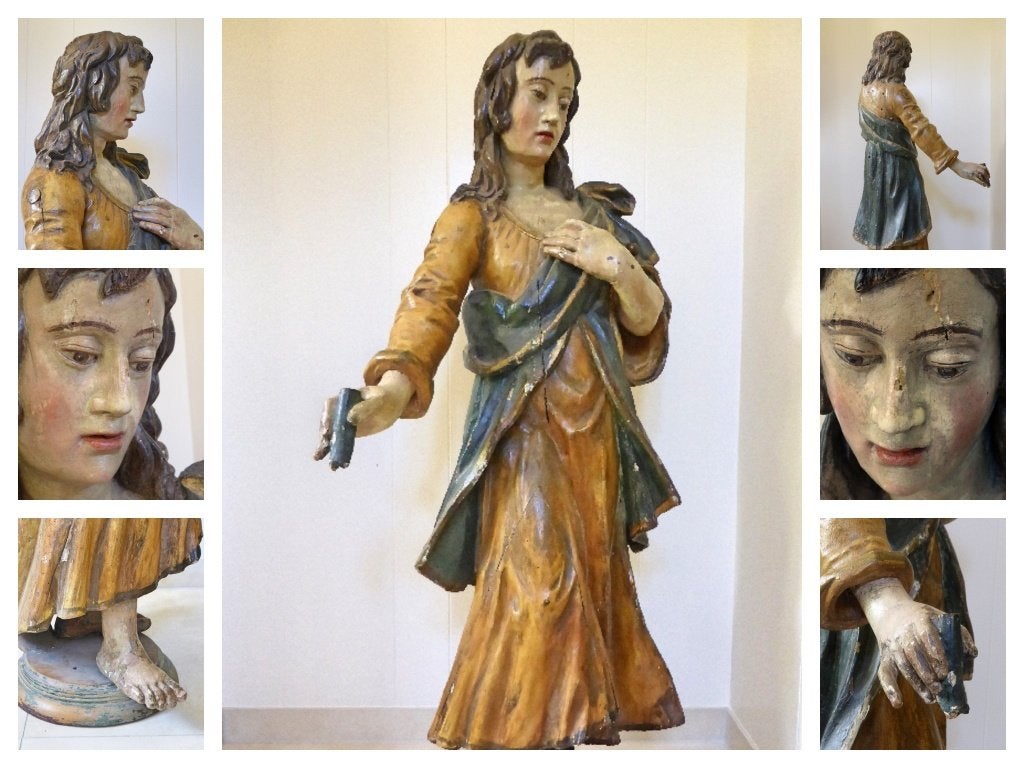 GROOT antiek massief houten beeld HEILIGE polychroom 17e eeu, Antiek en Kunst, Kunst | Beelden en Houtsnijwerken, Ophalen