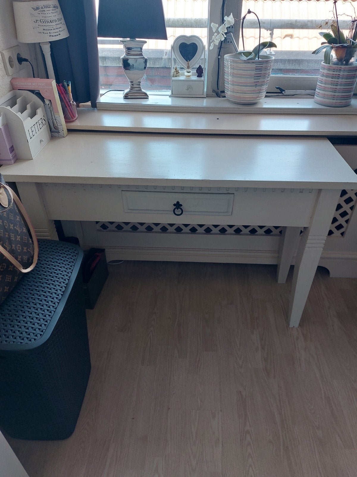 Wit houten bureau met lade - side table, Ophalen, Overige typen, Gebruikt, Overige merken