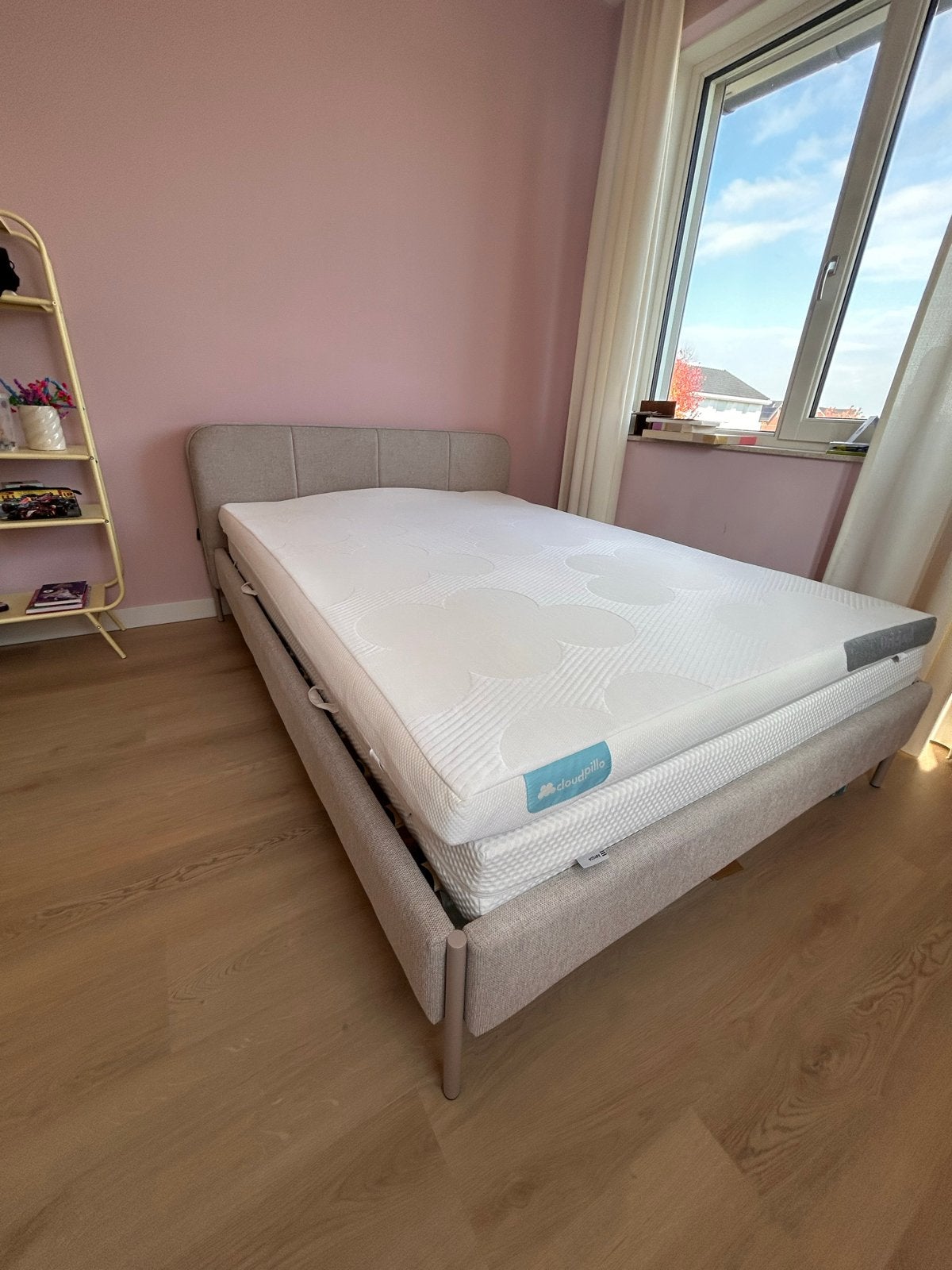 Zgan gestoffeerd bed 140x200 beige met Cloudpillo Topper, Ophalen, Beige, Tweepersoons, 140 cm