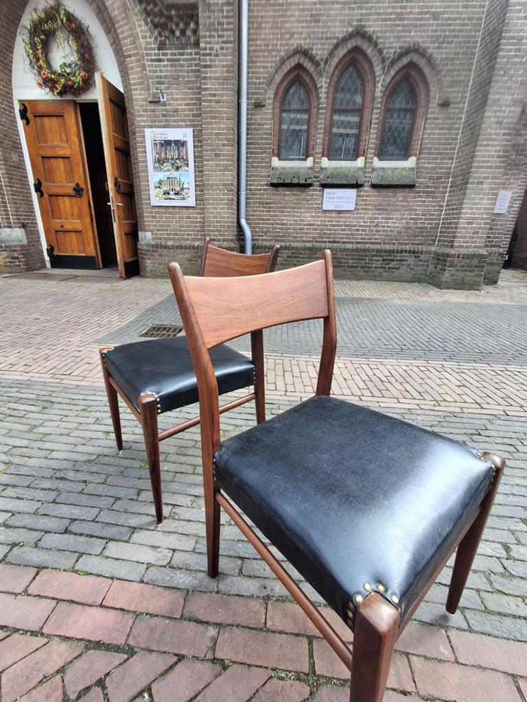 Vintage eetkamerstoelen teakhout, Gebruikt, Twee, Bruin, Vintage
