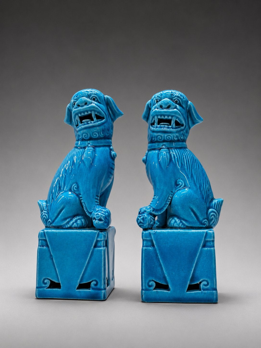 Chinese Foo Dogs / Shi Shi – Paar Turquoise Keramiek, Antiek en Kunst, Ophalen of Verzenden