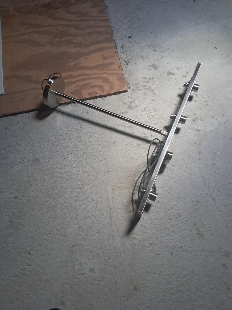 Moderne hanglamp met 4 spots - Geborsteld metaal, Ophalen, Gebruikt, E14 (klein), Metaal