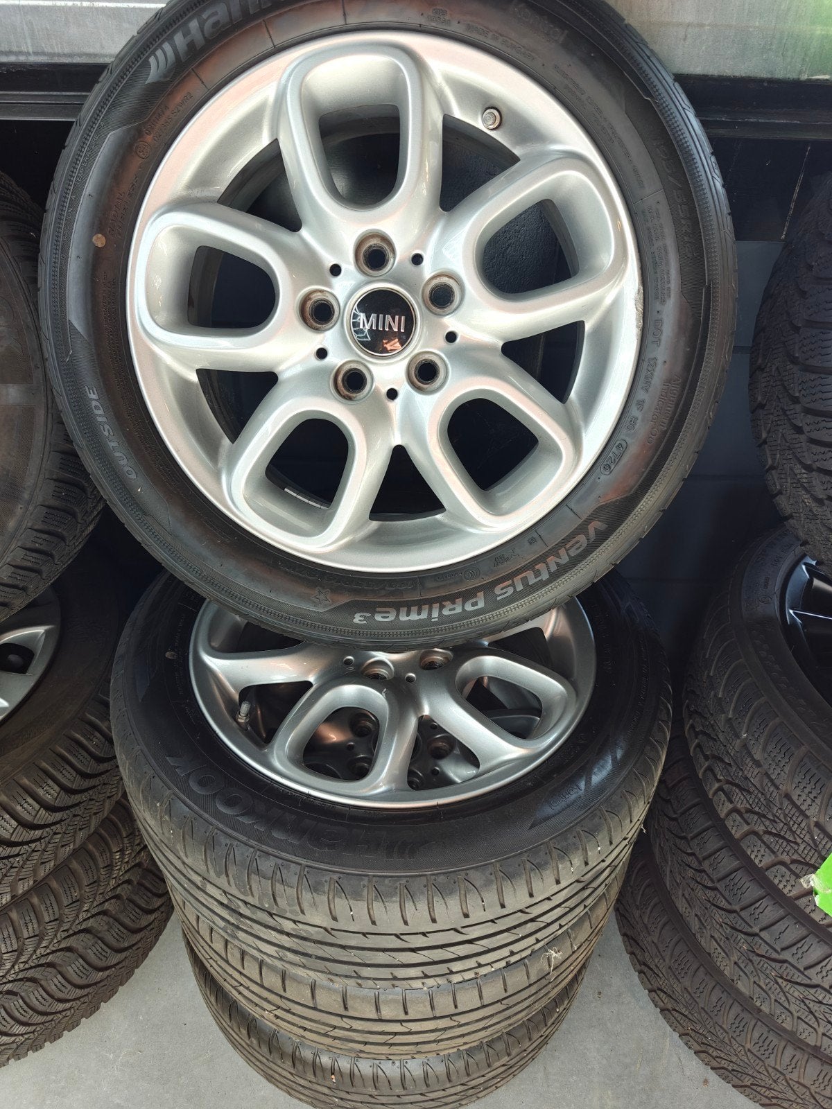 Zomer banden set Mini met Hankook 195/55 R16 banden, Ophalen, Gebruikt, 16 inch, Banden en Velgen
