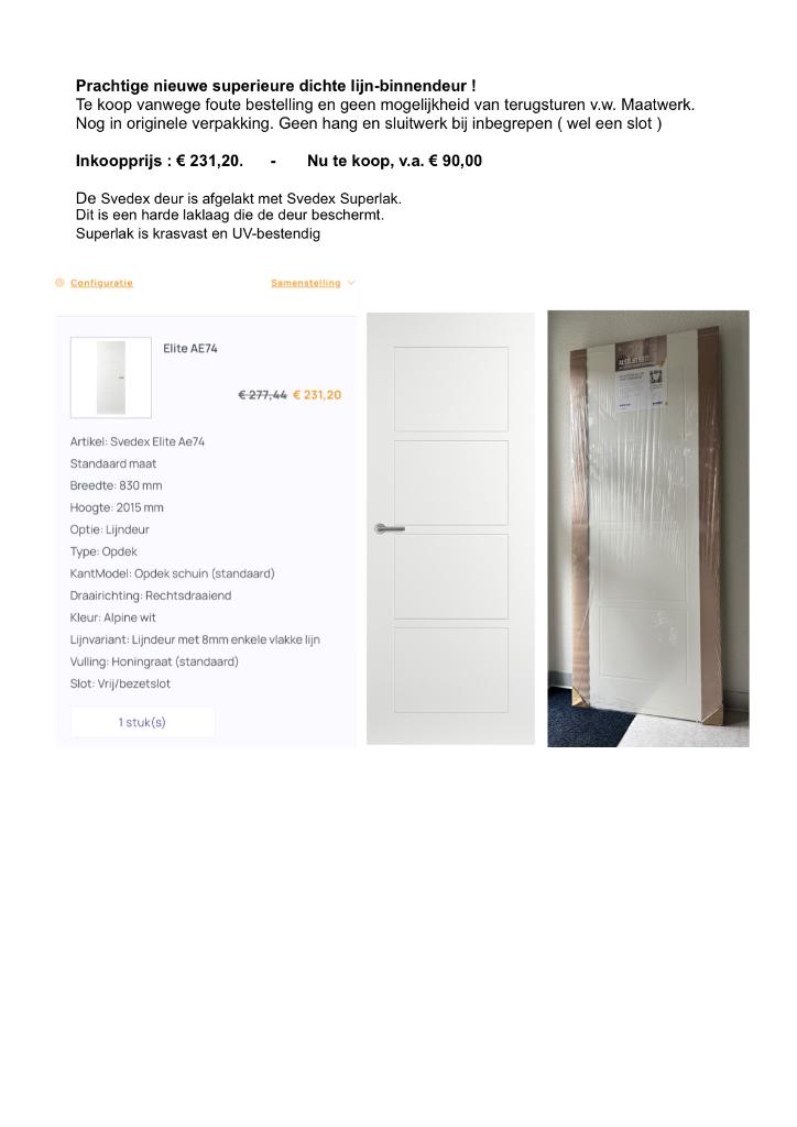 Mooie nieuwe binnendeur v. d. prijs v. e. oude 2e-hands deur, Ophalen, 80 tot 100 cm, Binnendeur, Nieuw