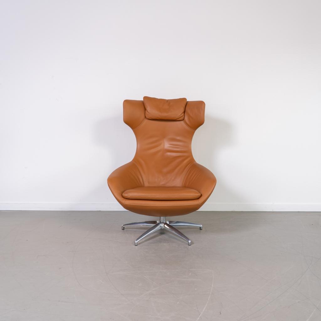 1x Leolux Caruzzo PLUS Fauteuil + Voetenbank Karamel Leer, Niet ingevuld, Niet ingevuld, 75 tot 100 cm, Ophalen of Verzenden