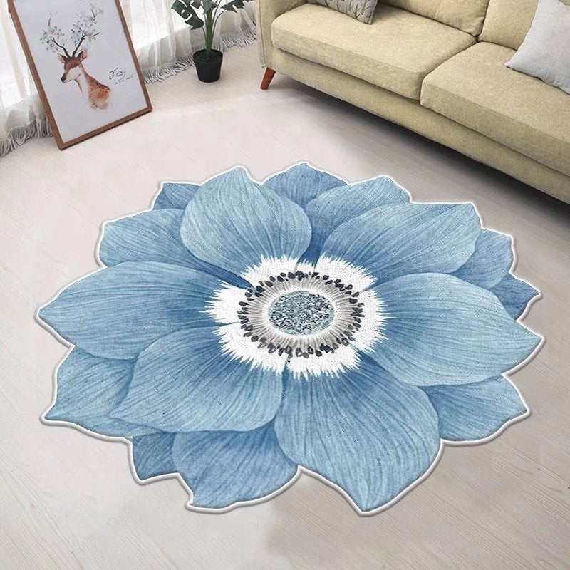 Blauw Wit Bloem Vloerkleed / Kleed Tapijt Mat Vloermat Rond, Rond, 50 tot 100 cm, Verzenden, Blauw