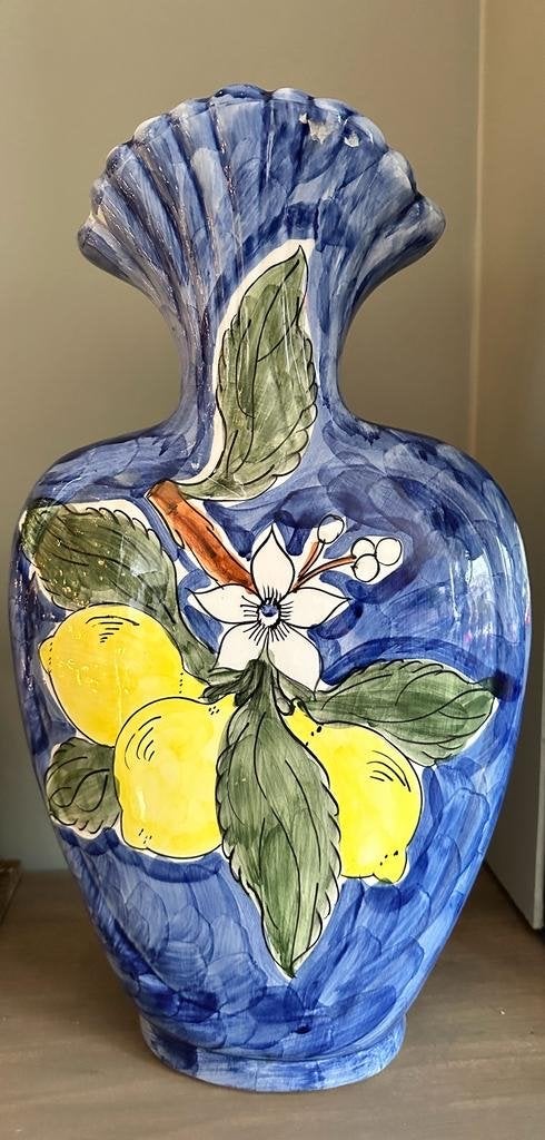 Vintage Keramiek Vaas - Citroenen & Bloemen Design, Ophalen of Verzenden