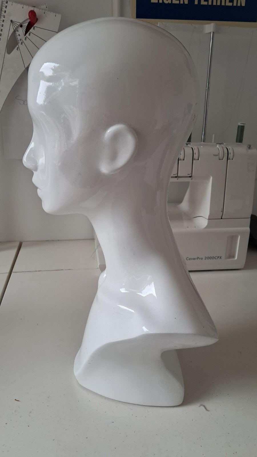 Witte Glanzende Mannequin Hoofd - 46cm Hoog, Ophalen of Verzenden