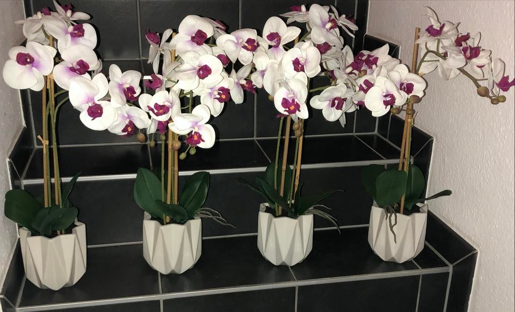 Set van 4 kunst orchideeën in witte potten, Binnen, Verzenden, Kunstplant, Kunststof