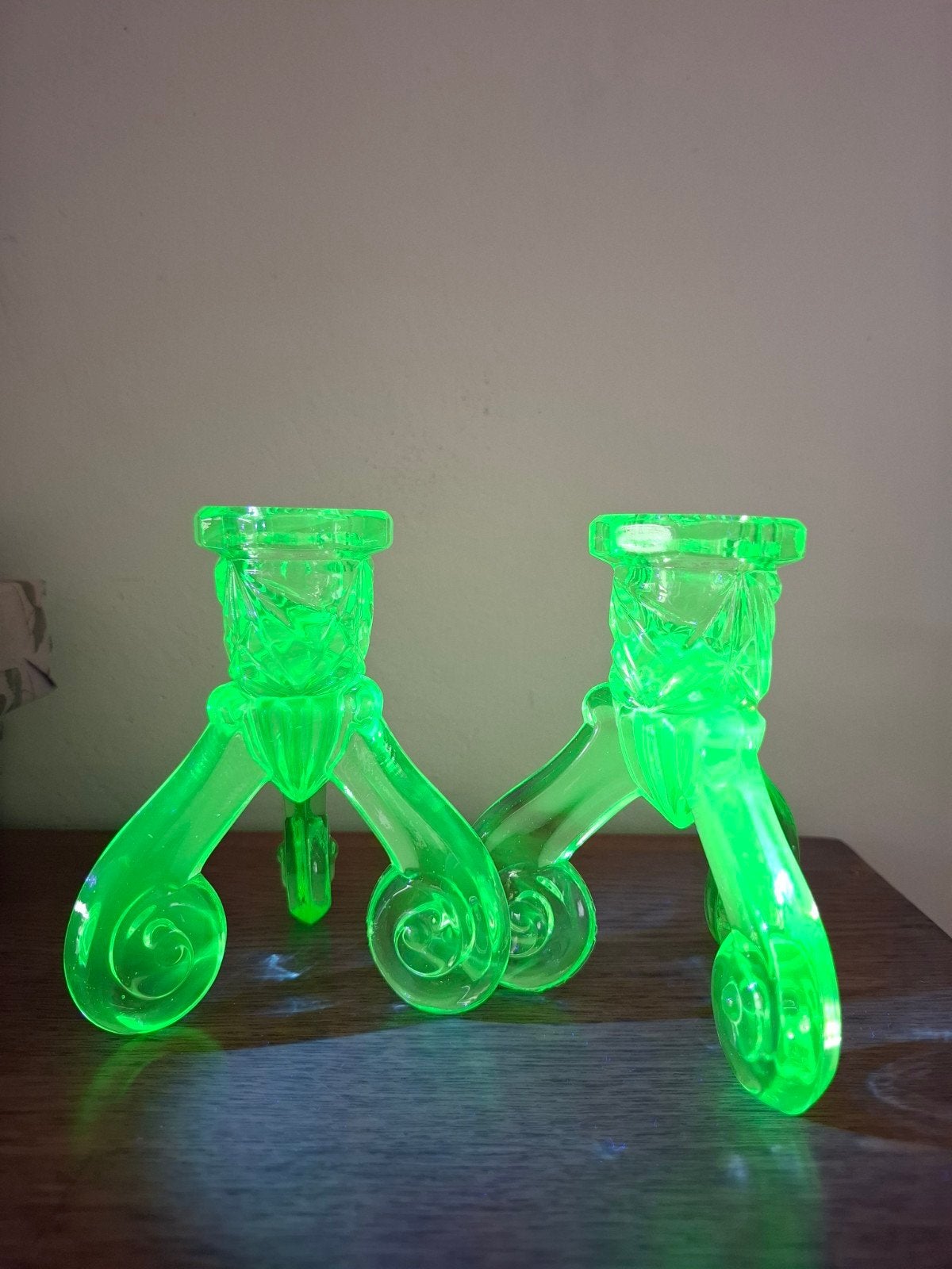 Uranium glas Art Deco kandelaars, Ophalen of Verzenden