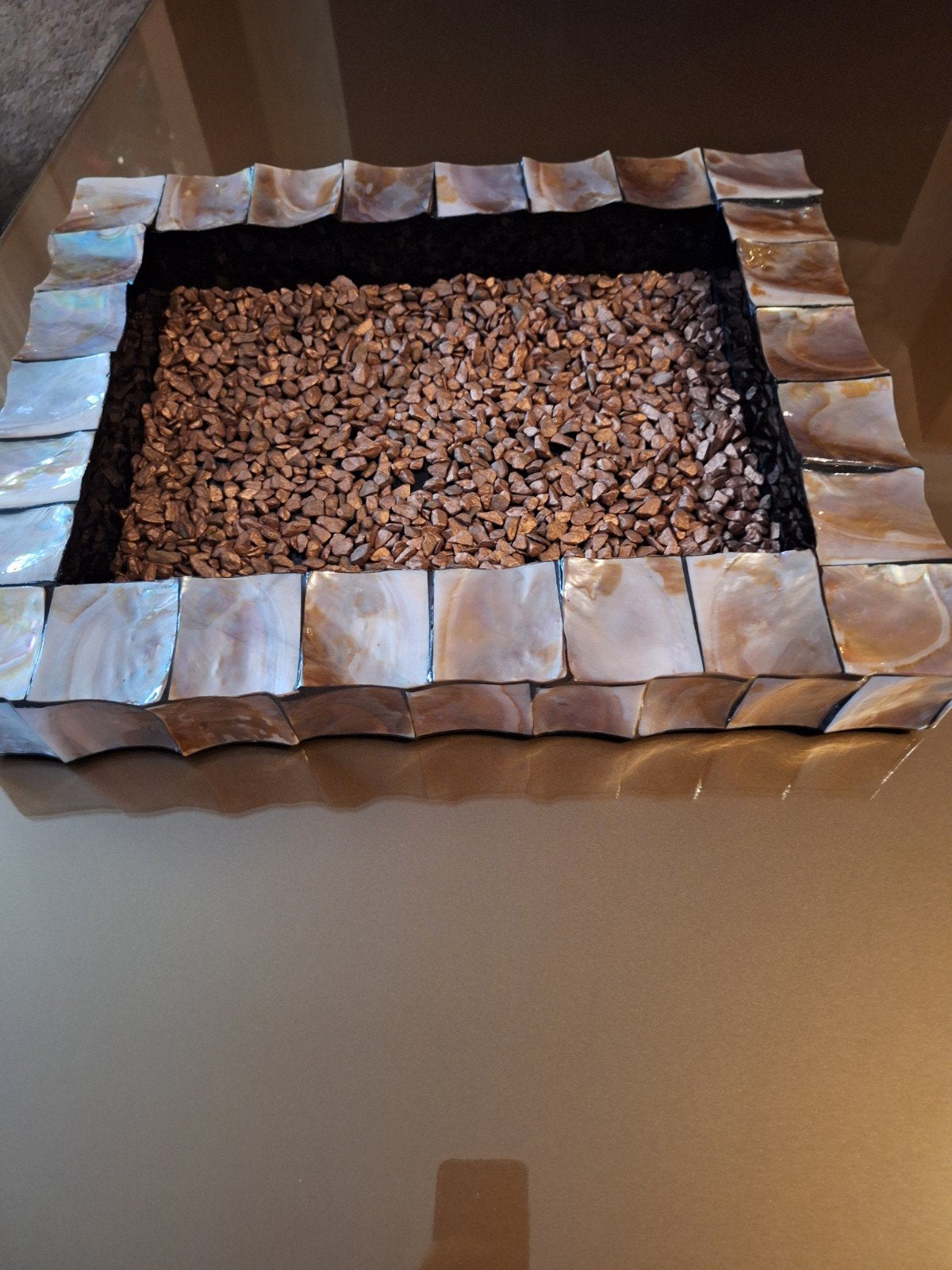Schelpen dienblad Eric Kuster stijl, Decoratieve rand, Natuurlijk materiaal, Vierkant, Ophalen of Verzenden