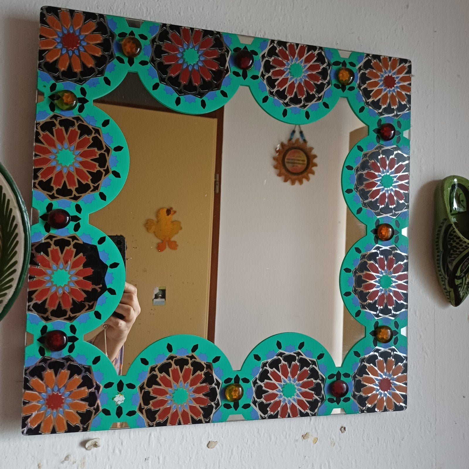 Marokkaanse spiegel met mozaïek en decoratieve items, Gebruikt, Meerkleurig, Ophalen of Verzenden, Oosters