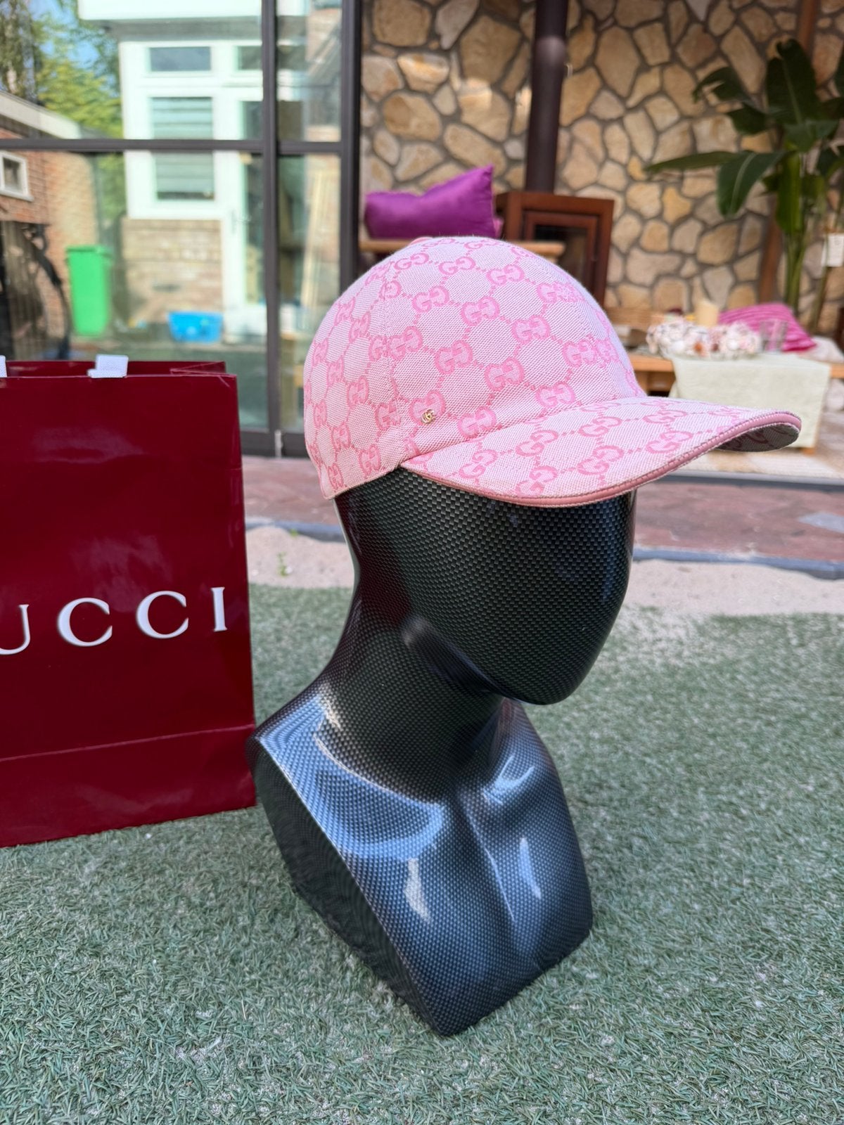 Gucci pet pink. Origineel met bon en tas., Ophalen, Gedragen, 58 cm (L, 7¼ inch) of meer, Pet