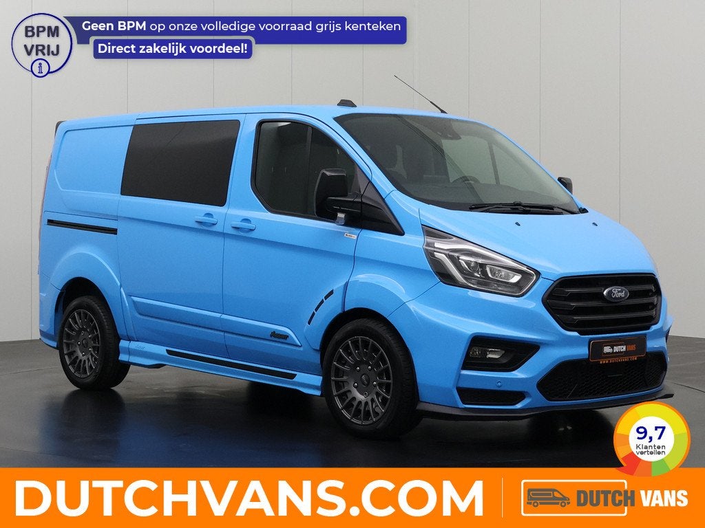 Ford Transit Custom 2.0TDCi 185PK Automaat Dubbele Cabine MS, Auto's, Bestelauto's, Automaat, Gebruikt, Blauw, Leder