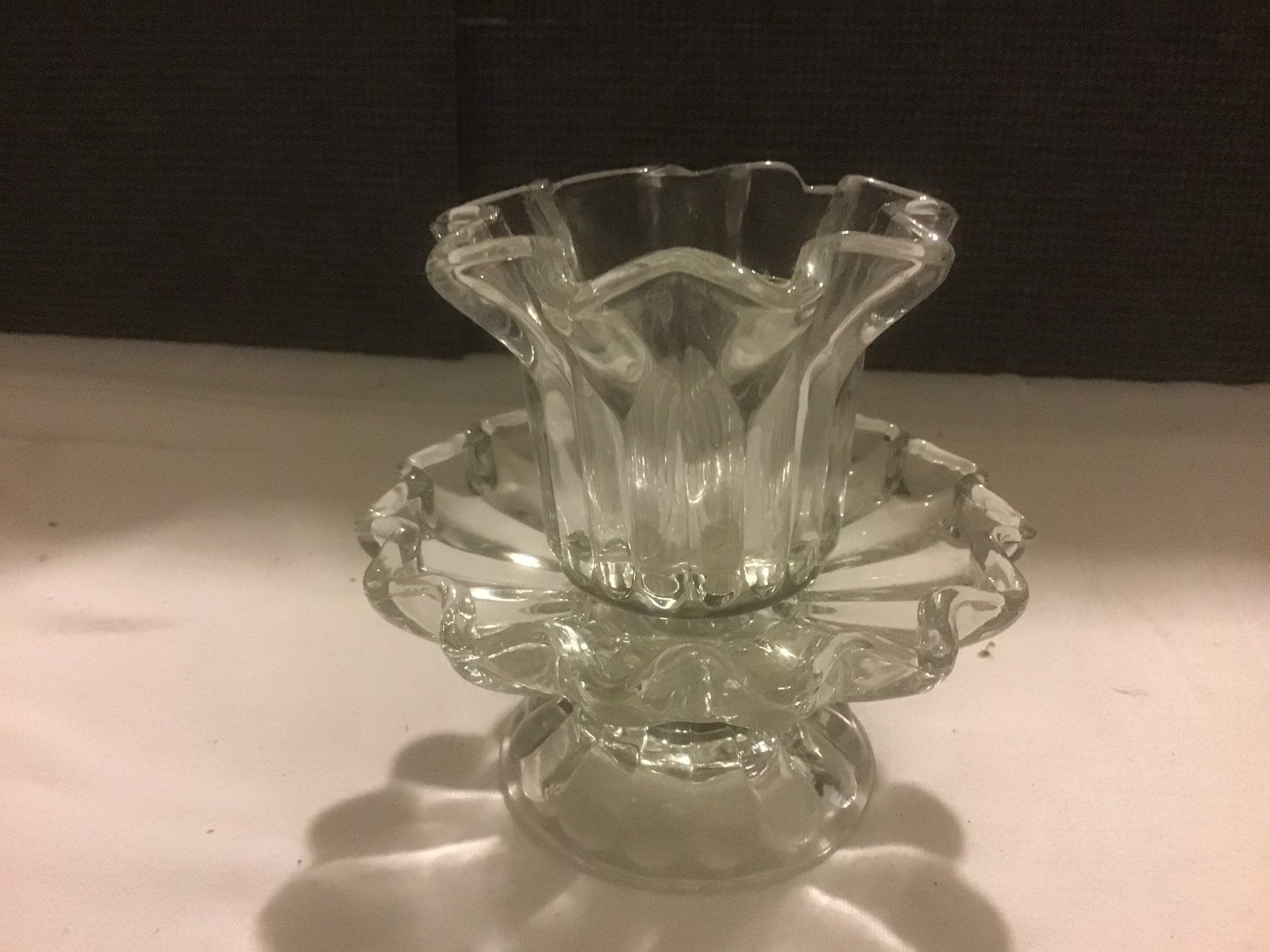 Glazen kaarsenstandaard 2 delig, Antiek en Kunst, Antiek | Glas en Kristal, Ophalen of Verzenden
