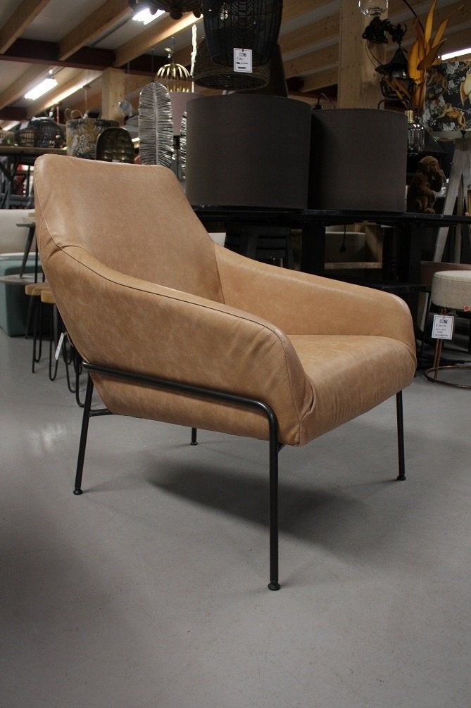 2 x luxe fauteuil Jolly Jess Design metaal leer naturel, Ophalen, Zo goed als nieuw, Leer, 50 tot 75 cm