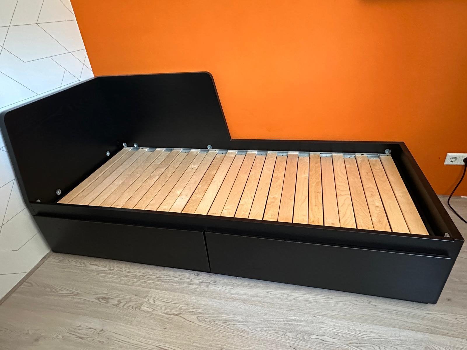Ikea flekke Bed met 2 lades, zwart, uitschuifbaar, 80x200 cm, Ophalen, Eenpersoons, Wit, Zo goed als nieuw